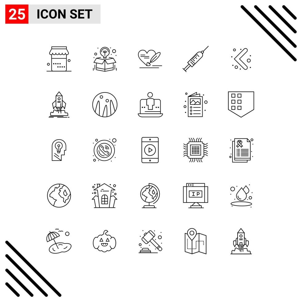 Group of 25 Modern Lines Set for arrow needle pen vaccine syringe Editable Vector Design Elements