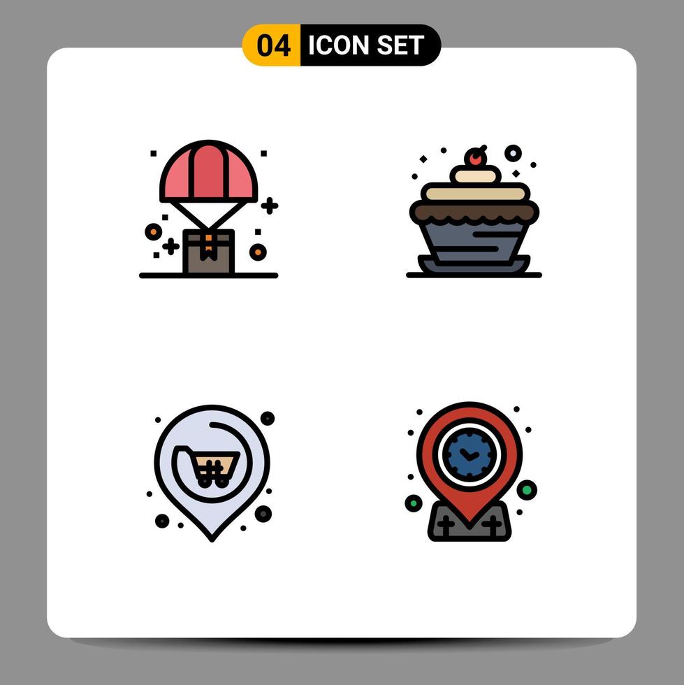 4 Creative Icons Modern Signs and Symbols of balloon location parachute birthday real Editable Vector Design Elements