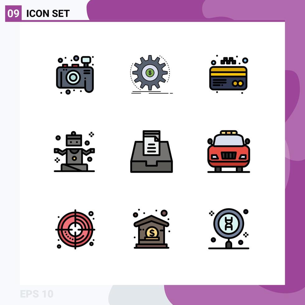 Modern Set of 9 Filledline Flat Colors and symbols such as mailbox inbox atm yoga people Editable Vector Design Elements