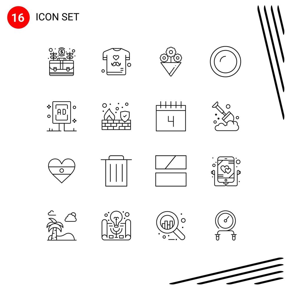 Pack of 16 creative Outlines of billboard kitchen shirt household cooking Editable Vector Design Elements