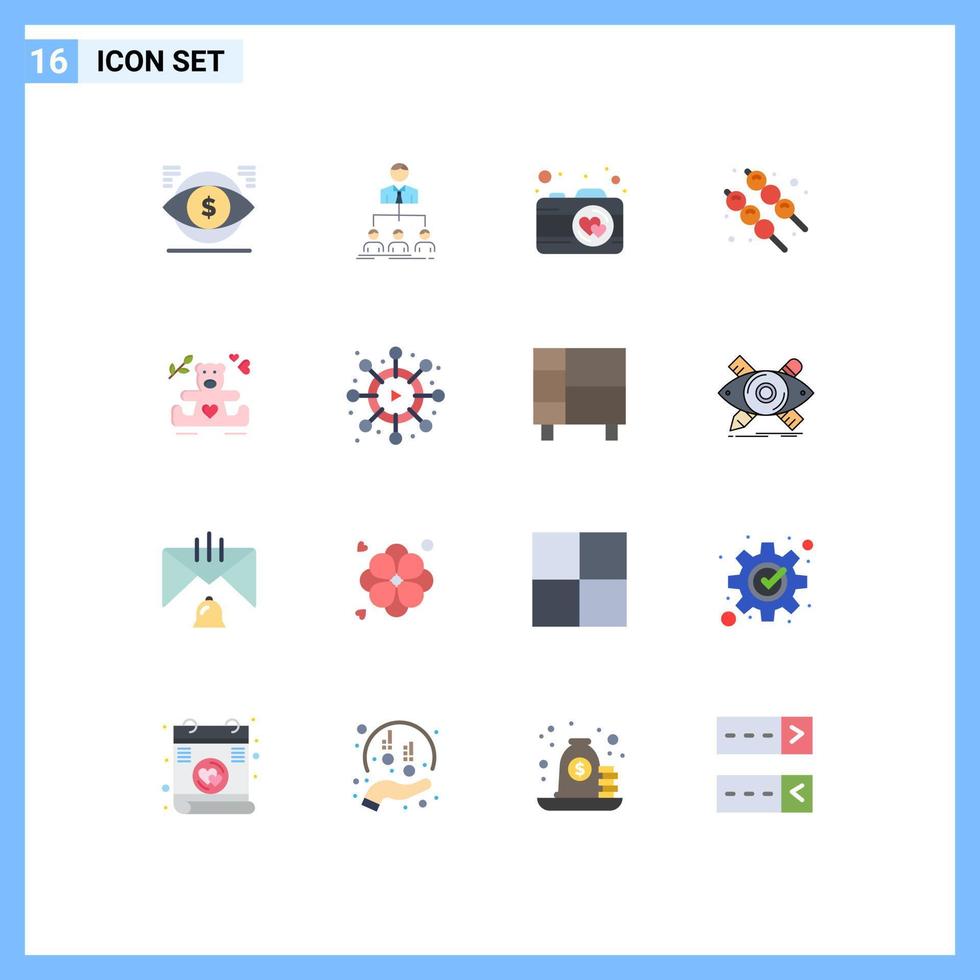 símbolos de iconos universales grupo de 16 colores planos modernos de amor imágenes de comida de grupo de verano paquete editable de elementos creativos de diseño de vectores