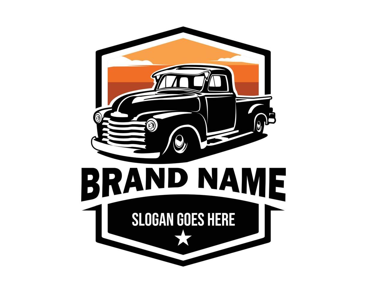 old classic truck logo isolated on white background showing from side. best for the trucking industry. illustration vector available in eps 10.