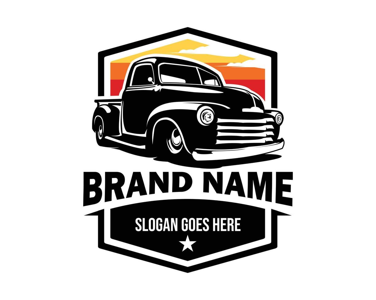 old classic truck logo isolated on white background showing from side. best for the trucking industry. illustration vector available in eps 10.