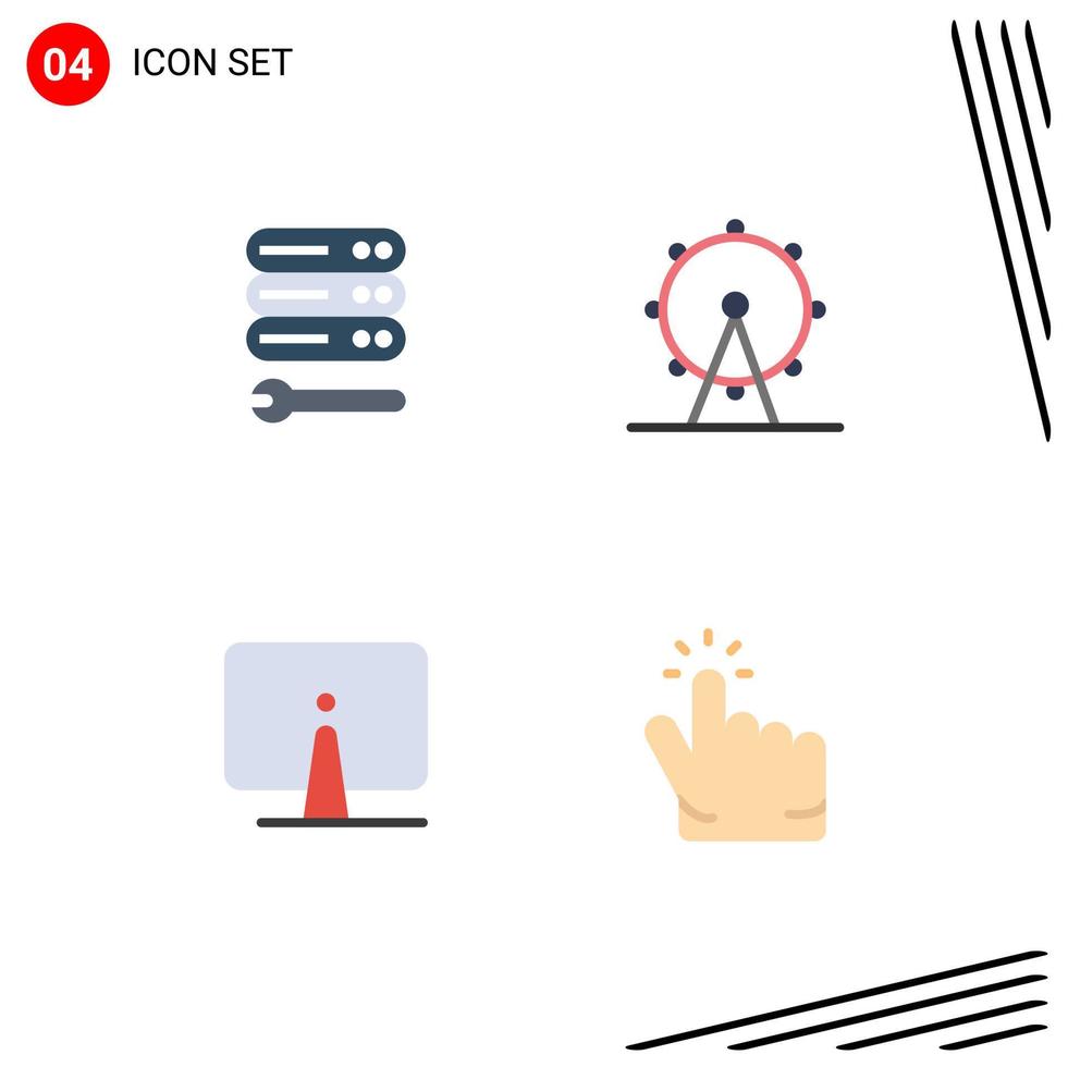 Group of 4 Flat Icons Signs and Symbols for server computer web park imac Editable Vector Design Elements