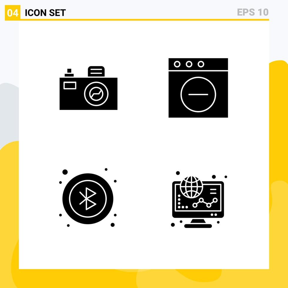 Universal Icon Symbols Group of Modern Solid Glyphs of camera ecommerce app bluetooth graph Editable Vector Design Elements