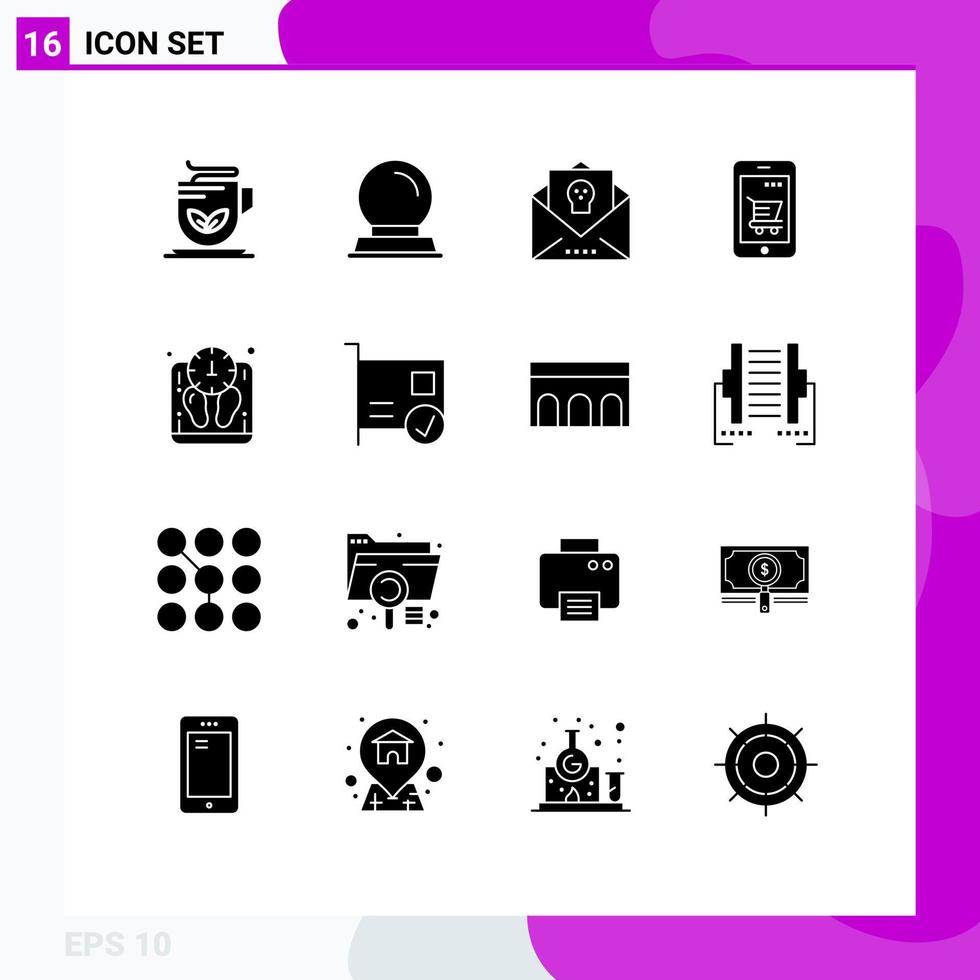 User Interface Pack of 16 Basic Solid Glyphs of diet shopping event mobile cart Editable Vector Design Elements