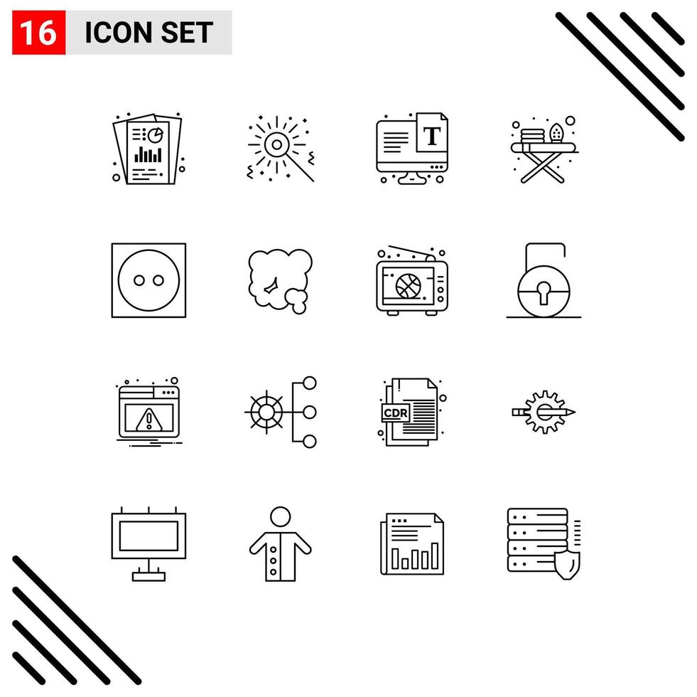 Group of 16 Modern Outlines Set for laundry care screen ironing tools ironing board Editable Vector Design Elements