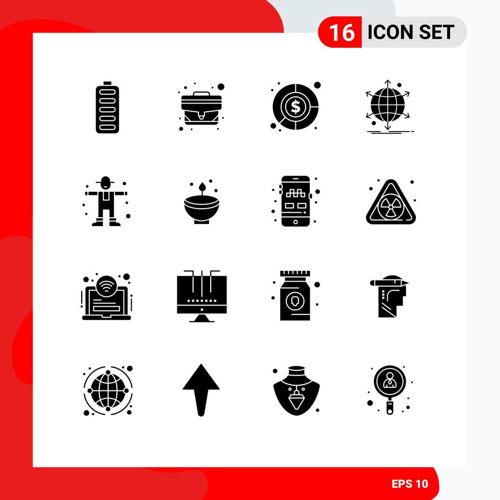 Group of 16 Modern Solid Glyphs Set for farming web accounting network international Editable Vector Design Elements