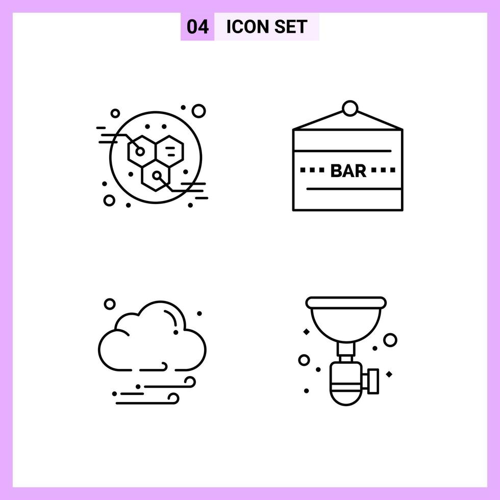 4 Icons in Line Style Outline Symbols on White Background Creative Vector Signs for Web mobile and Print Creative Black Icon vector background
