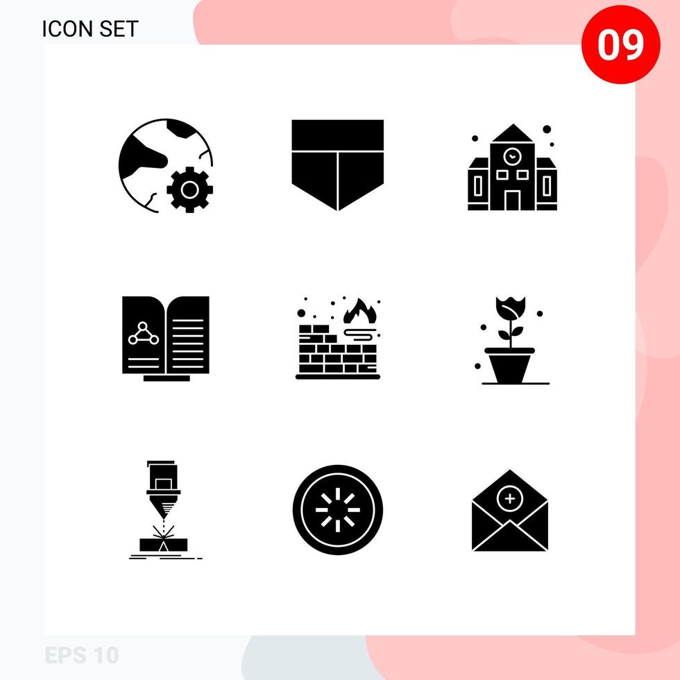 Set of 9 Modern UI Icons Symbols Signs for protection database education book test Editable Vector Design Elements