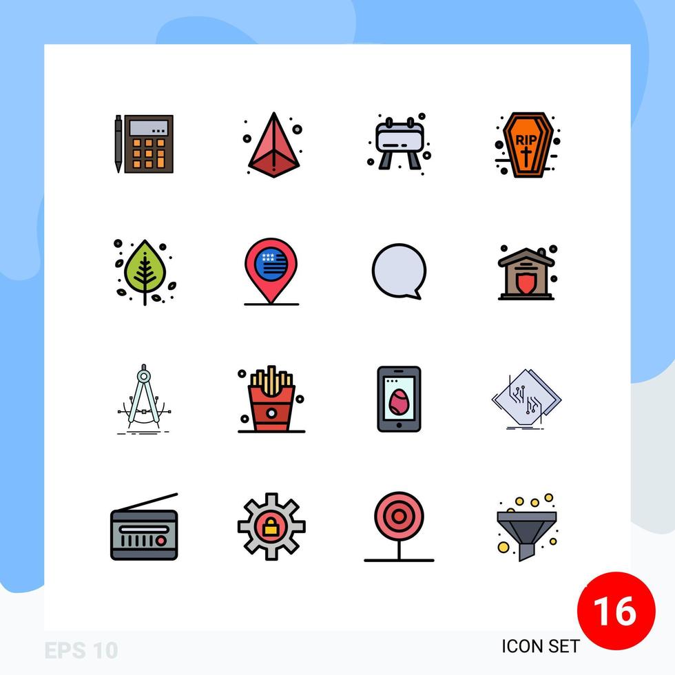 16 Universal Flat Color Filled Line Signs Symbols of rip halloween laser coffin checklist Editable Creative Vector Design Elements