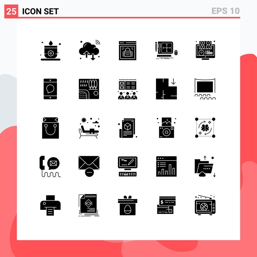 Modern Set of 25 Solid Glyphs Pictograph of web designing tool information security graphic web security Editable Vector Design Elements