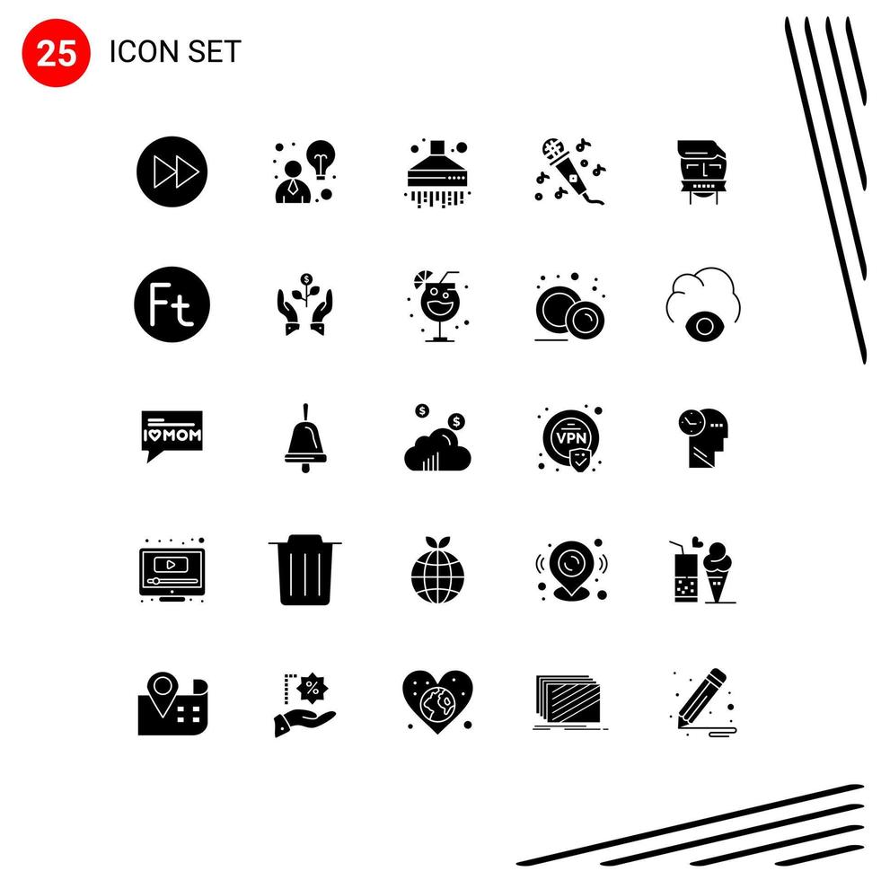 25 Thematic Vector Solid Glyphs and Editable Symbols of shut mouth extractor hostage microphone Editable Vector Design Elements
