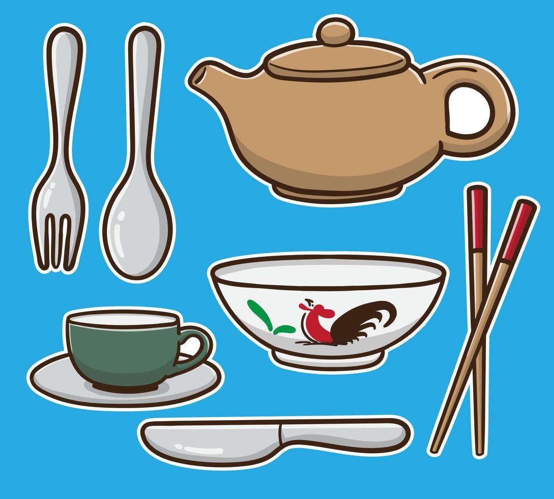 hand draw cartoon eating set bundle vector illustration