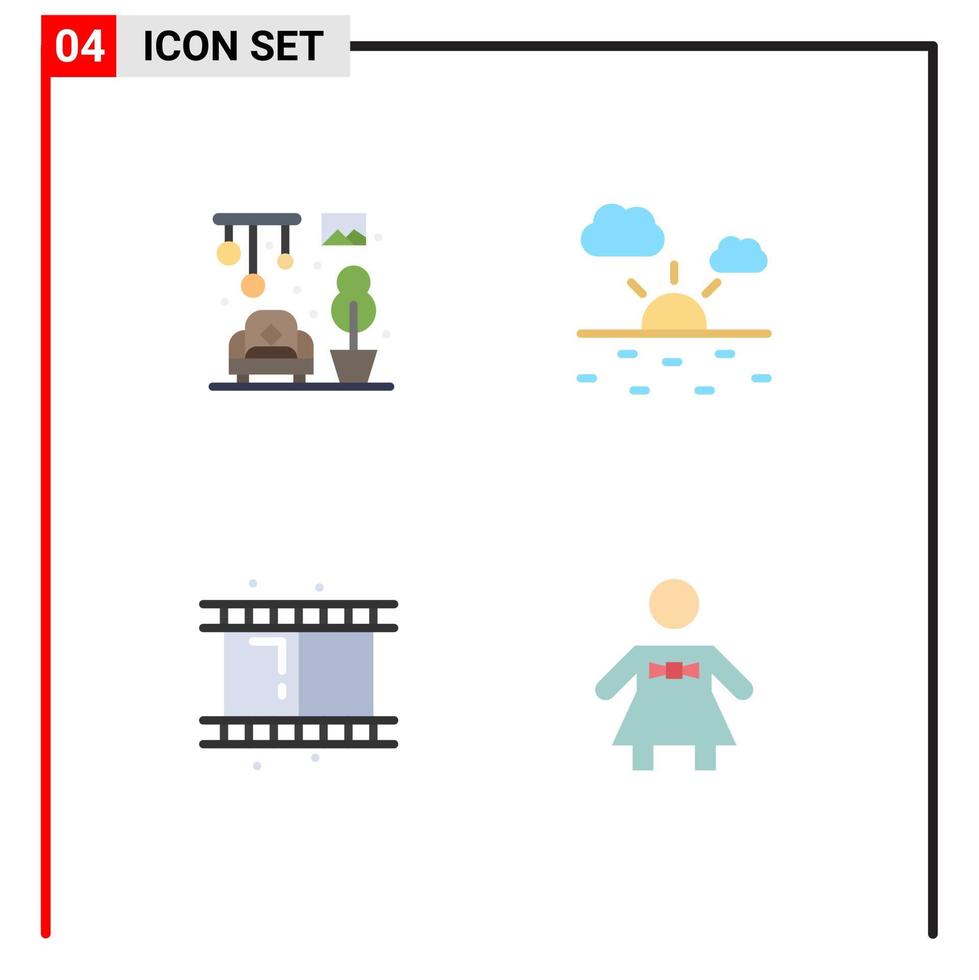 paquete de iconos de vector de stock de 4 signos y símbolos de línea para elementos de diseño de vector editable de mujer de película de nube de pajarita casera