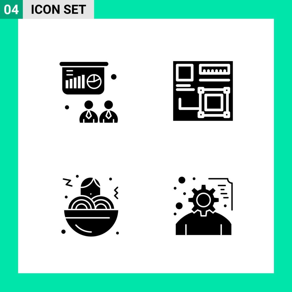 paquete de 4 símbolos de glifo de conjunto de iconos de estilo sólido para imprimir signos creativos aislados en fondo blanco 4 conjunto de iconos fondo de vector de icono negro creativo