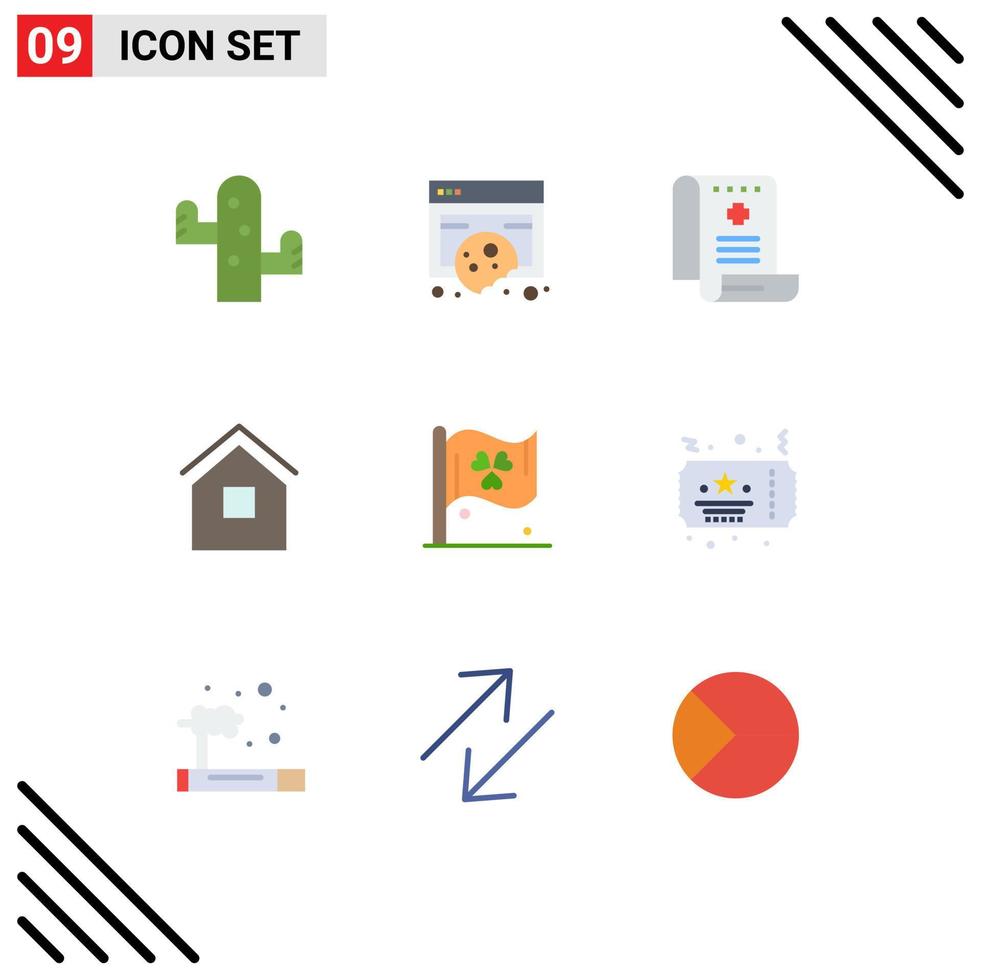 conjunto de 9 iconos de interfaz de usuario modernos símbolos signos para elementos de diseño de vector editables de medicina de edificio de privacidad de casa de choza