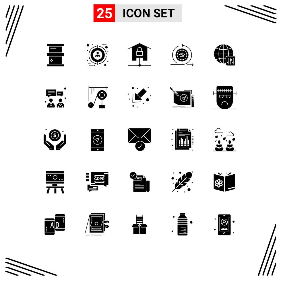 Set of 25 Vector Solid Glyphs on Grid for return modern devices investment smart home Editable Vector Design Elements