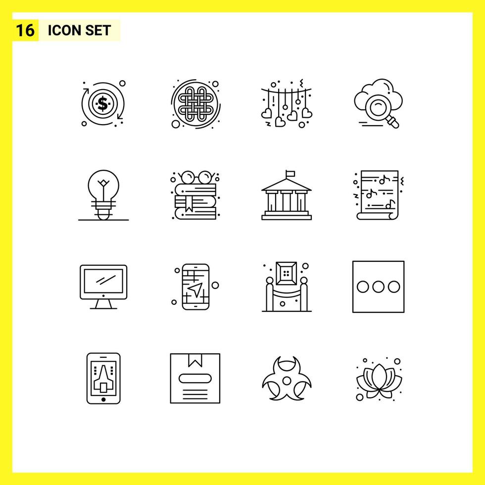 Stock Vector Icon Pack of 16 Line Signs and Symbols for electric access heart online search Editable Vector Design Elements