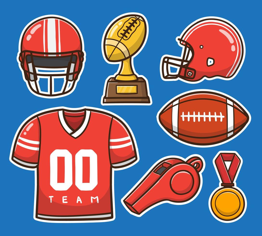 hand draw cartoon American football set bundle collection vector illustration