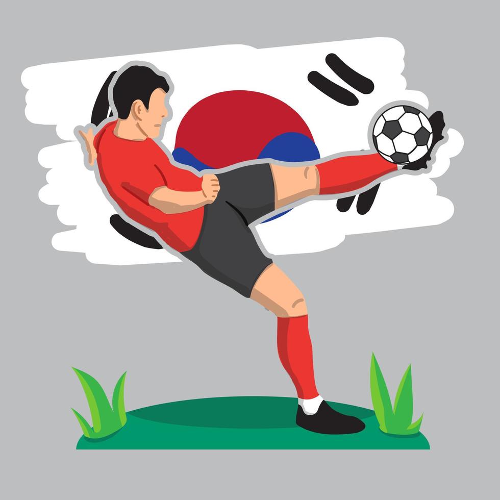 diseño plano de jugador de fútbol de corea del sur con ilustración de vector de fondo de bandera