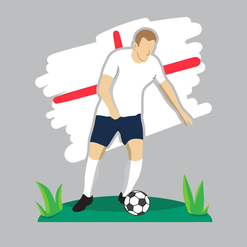 Diseño plano de jugador de fútbol de Inglaterra con ilustración de vector de fondo de bandera