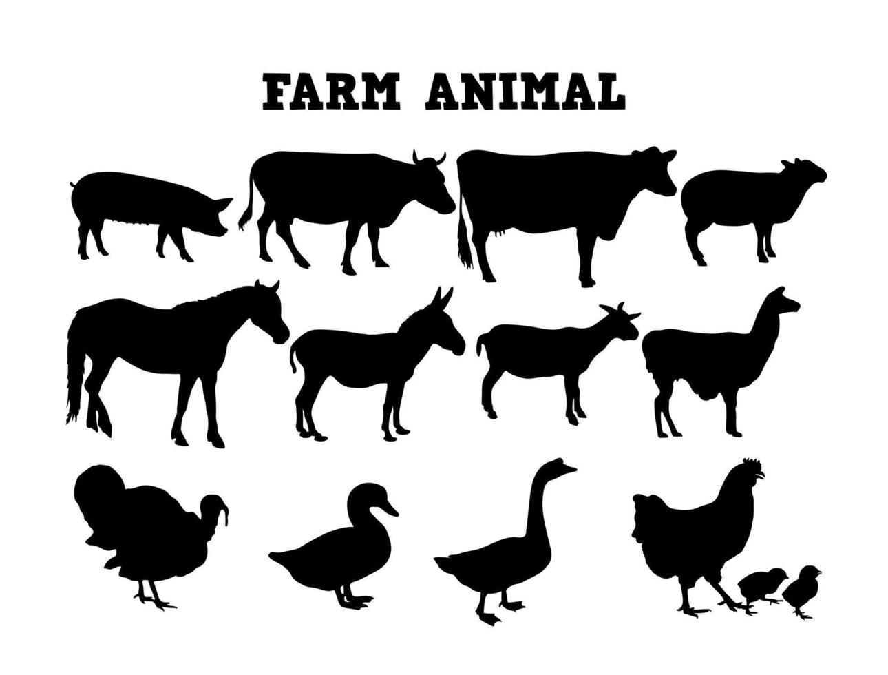 hand draw silhouette animals farm vector illustration