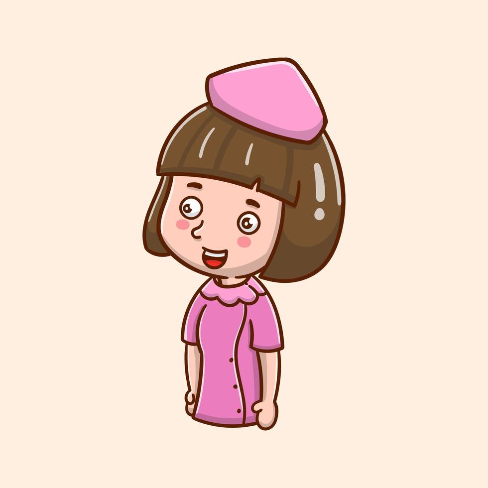 cute cartoon girl use pink uniform vector illustration