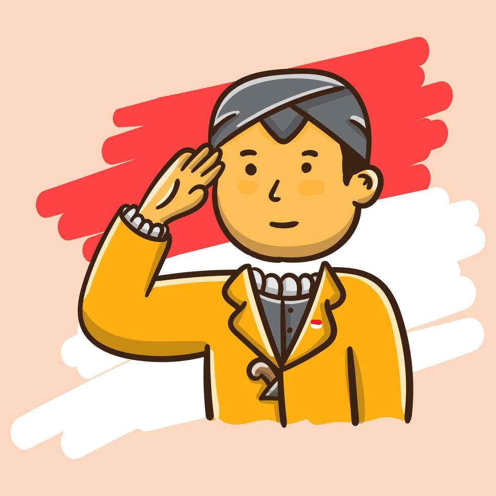 illustration of national heroes cartoon in red white background vector