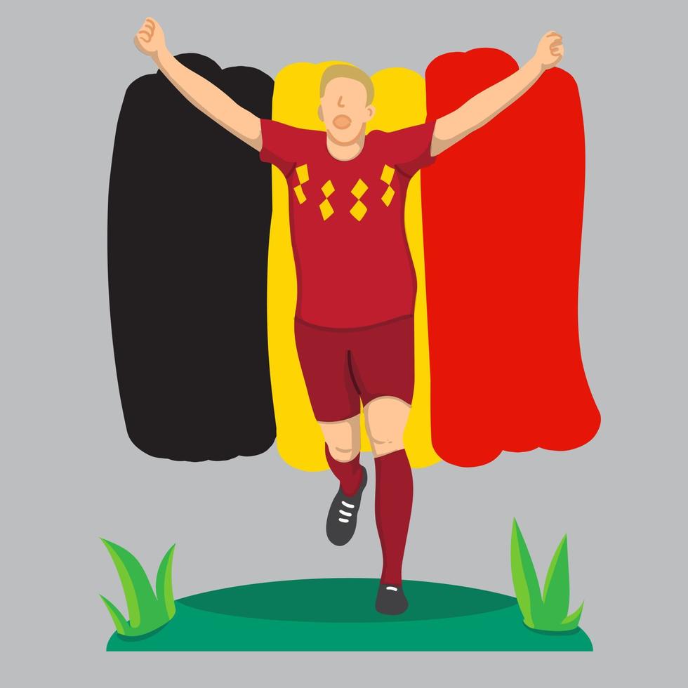 jugador de fútbol plano con fondo de bandera de bélgica vector