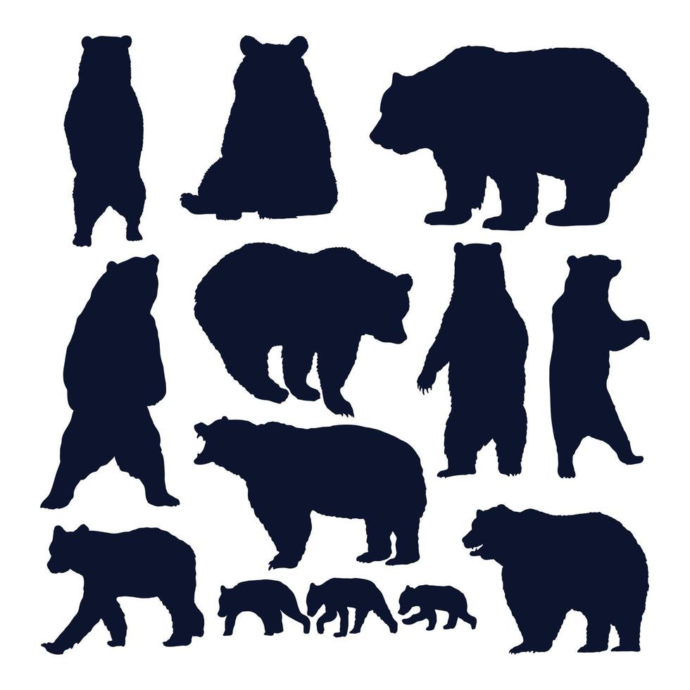 Set of bear cartoon character silhouette vector