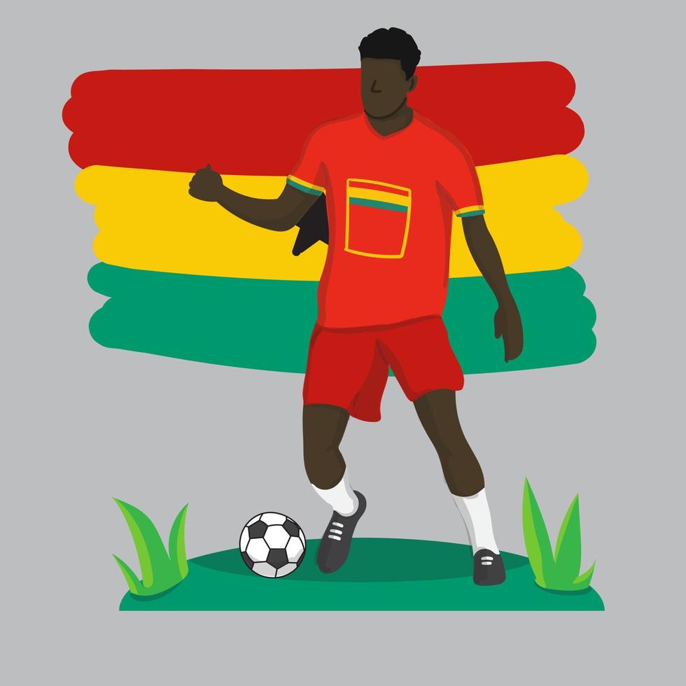 jugador de fútbol plano con fondo de bandera de ghana vector