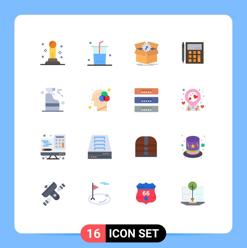Group of 16 Flat Colors Signs and Symbols for financial calculation performance calculate accounting Editable Pack of Creative Vector Design Elements