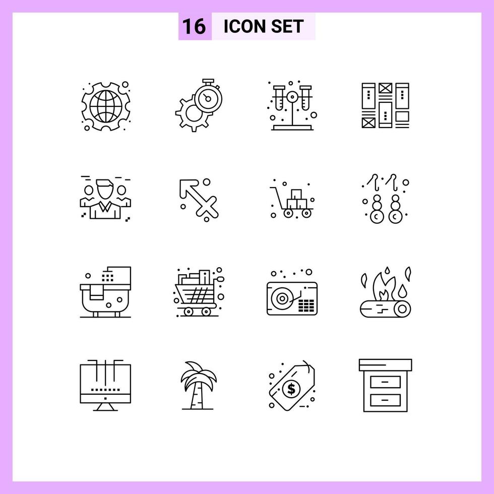 Set of 16 Commercial Outlines pack for business wirefram setting sketching tube Editable Vector Design Elements