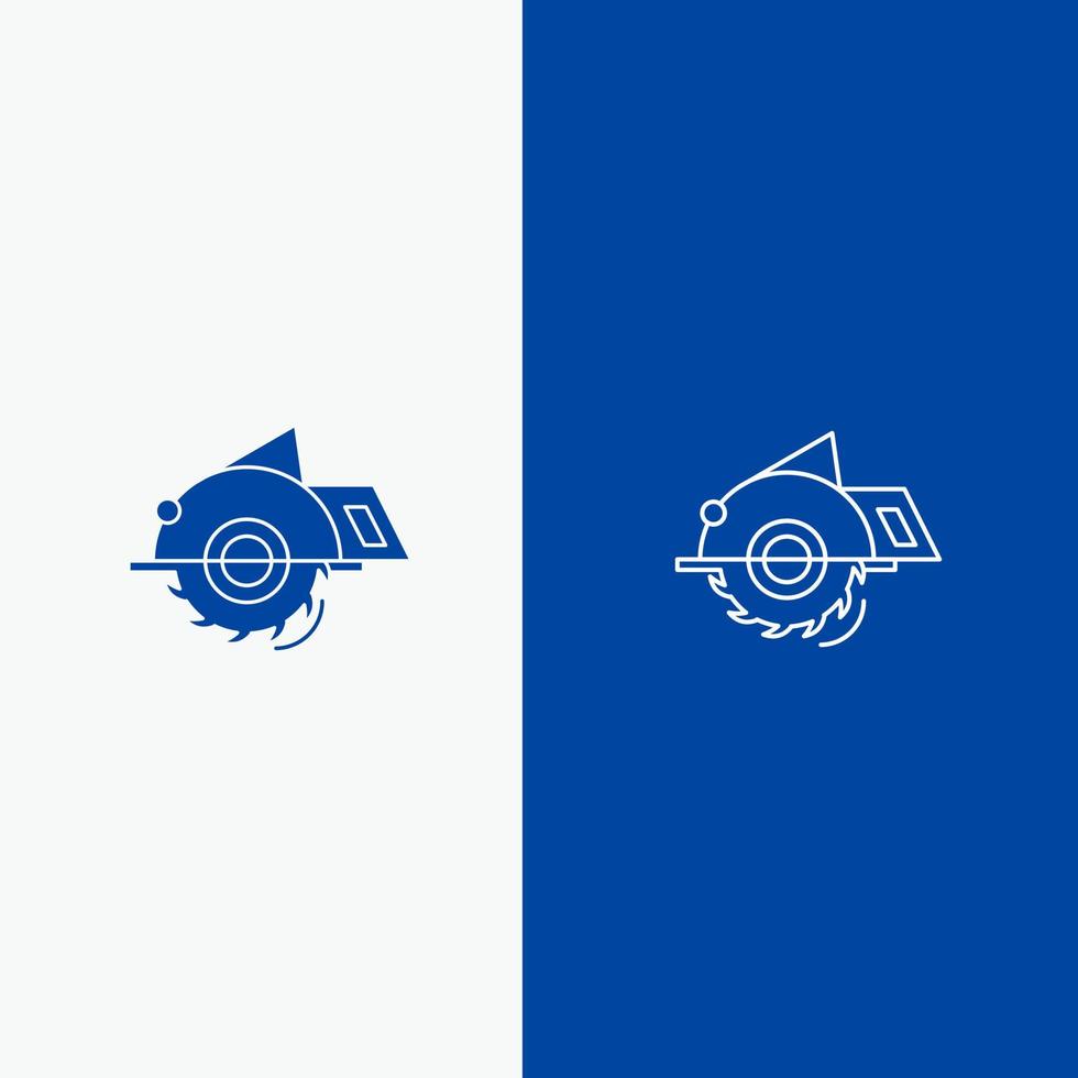 Saw Building Circular Saw Construction Repair Line and Glyph Solid icon Blue banner Line and Glyph Solid icon Blue banner vector