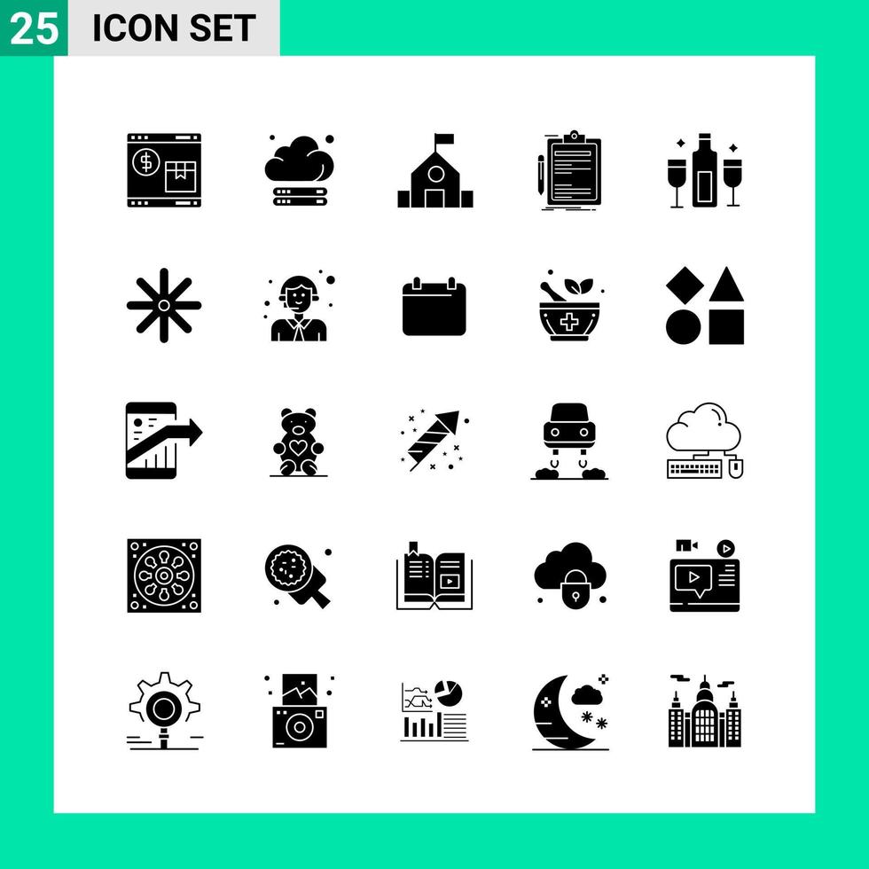 Pack of 25 Solid Style Icon Set Glyph Symbols for print Creative Signs Isolated on White Background 25 Icon Set Creative Black Icon vector background