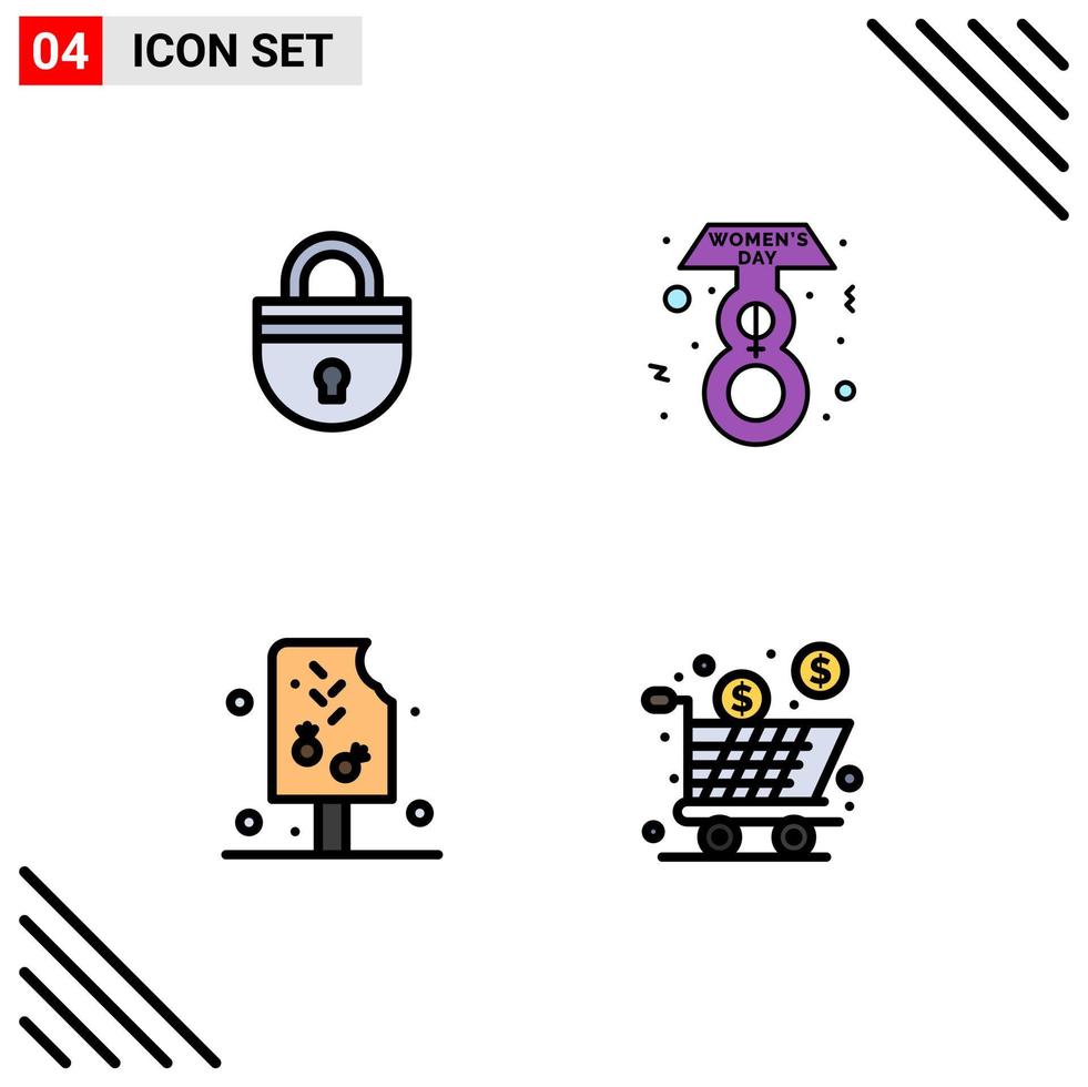 4 Creative Icons Modern Signs and Symbols of lock cream security female food Editable Vector Design Elements
