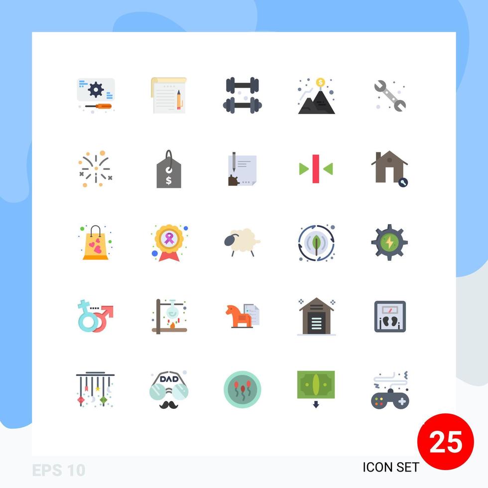 Pack of 25 Modern Flat Colors Signs and Symbols for Web Print Media such as mechanical success dumbbell mountain achievement Editable Vector Design Elements