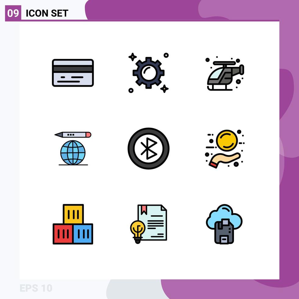 9 Filledline Flat Color concept for Websites Mobile and Apps network computer fast bluetooth education globe Editable Vector Design Elements