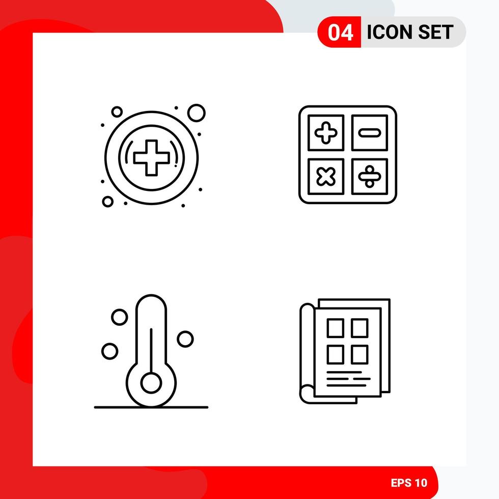 Creative Set of 4 Universal Outline Icons isolated on White Background Creative Black Icon vector background