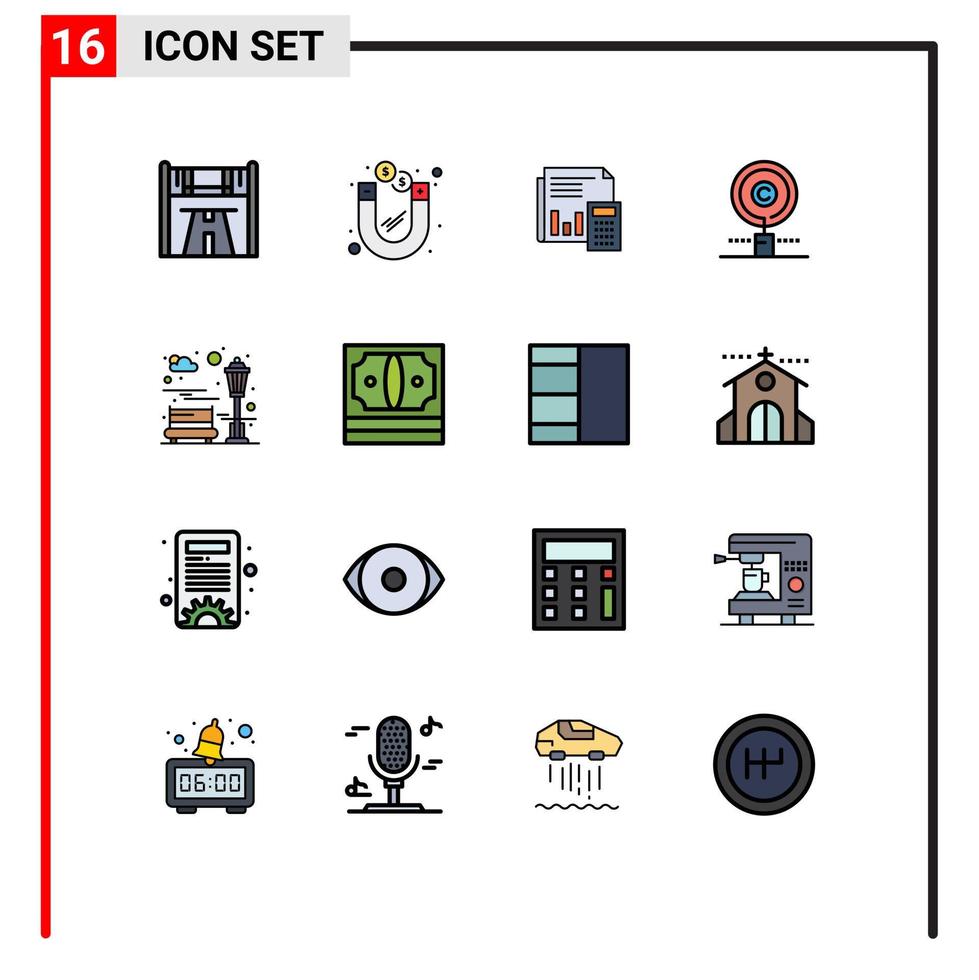 Group of 16 Modern Flat Color Filled Lines Set for copyright report audit financial business Editable Creative Vector Design Elements