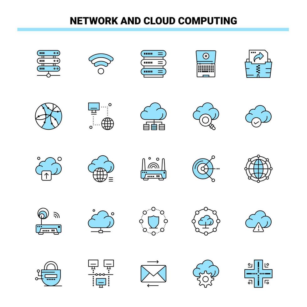 25 Network And Cloud Computing Black and Blue icon Set Creative Icon Design and logo template Creative Black Icon vector background