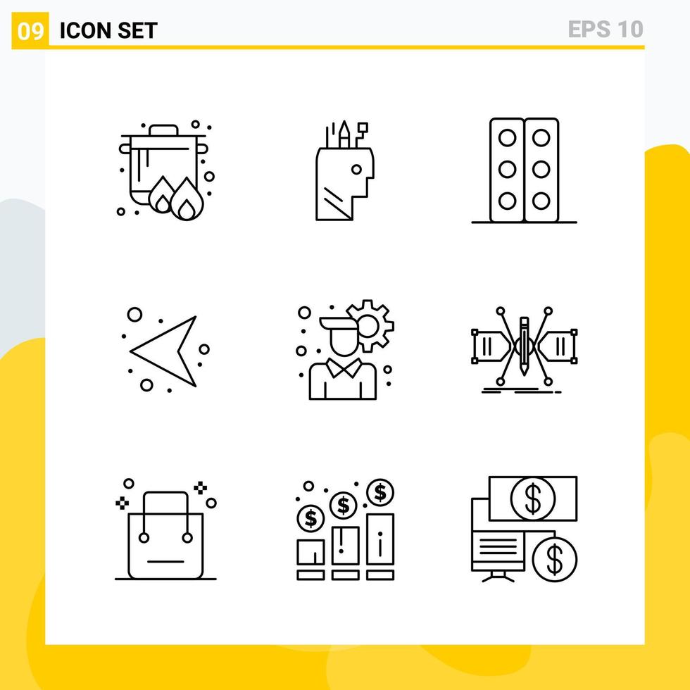 Collection of 9 Universal Line Icons Icon Set for Web and Mobile Creative Black Icon vector background