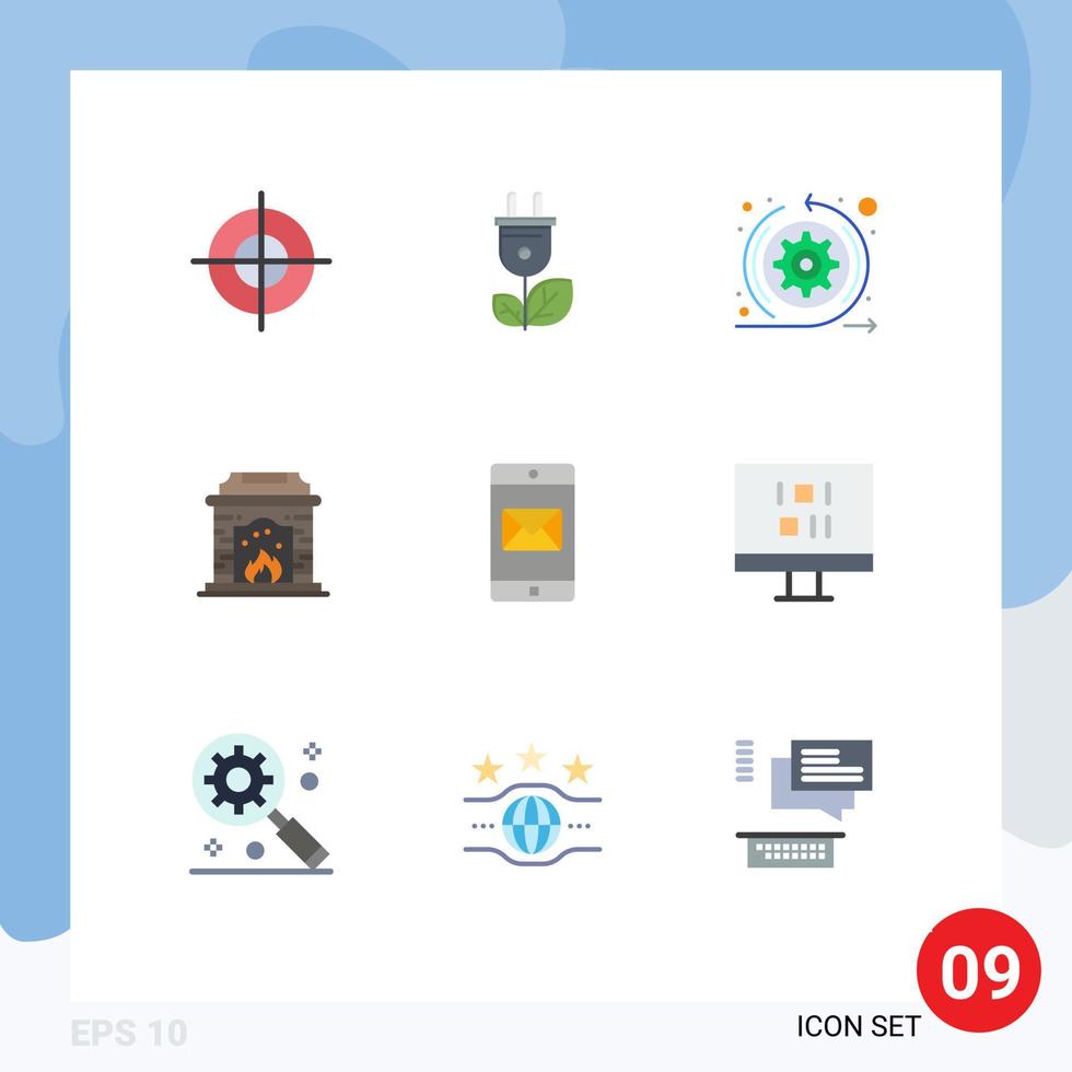 Set of 9 Modern UI Icons Symbols Signs for mobile application application agile flame chimney Editable Vector Design Elements