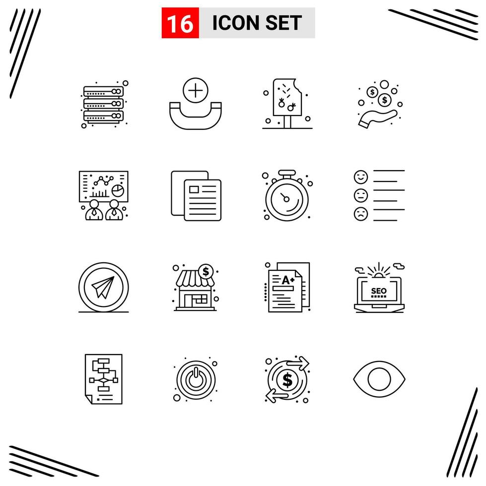 User Interface Pack of 16 Basic Outlines of graph business cream coins income Editable Vector Design Elements