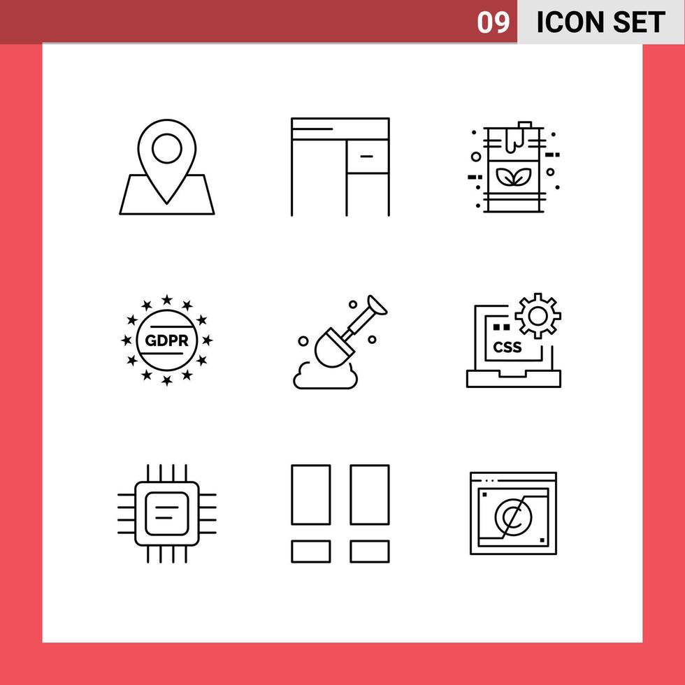 9 iconos creativos signos y símbolos modernos de protección de palas privacidad ecológica gdpr elementos de diseño vectorial editables vector