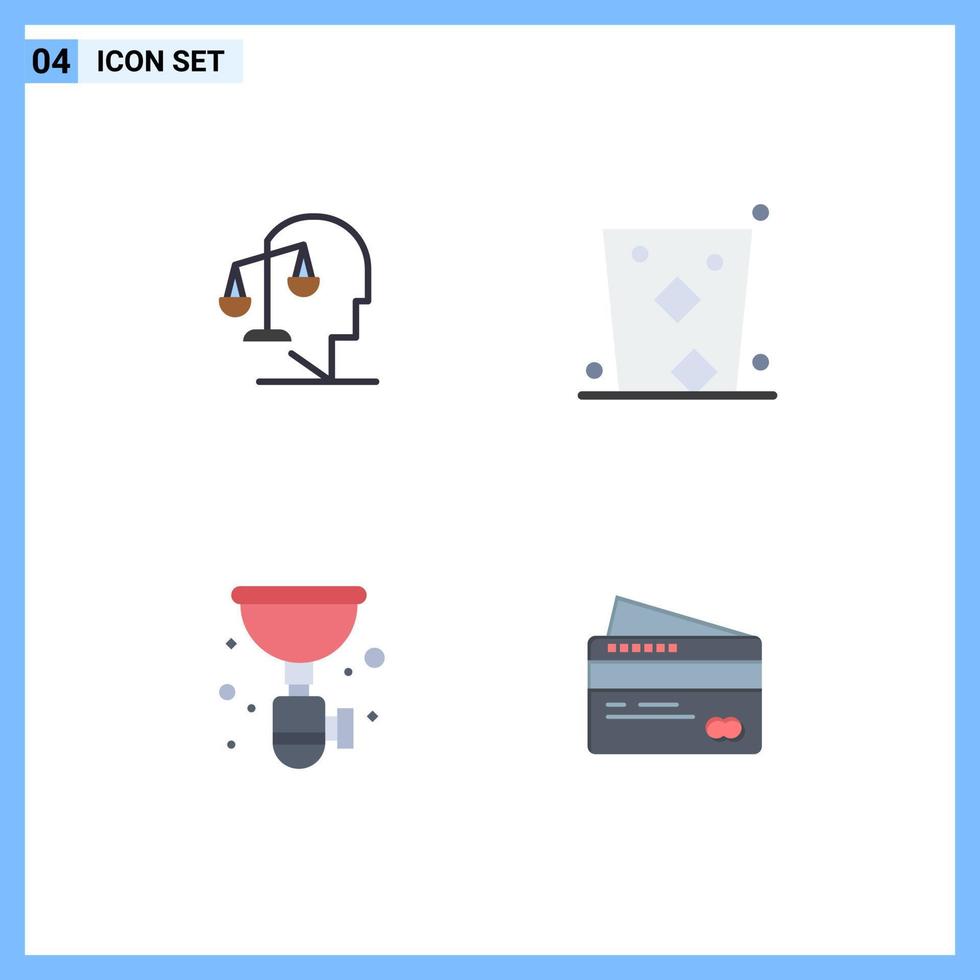 4 User Interface Flat Icon Pack of modern Signs and Symbols of balance party integrity celebrate plumber Editable Vector Design Elements