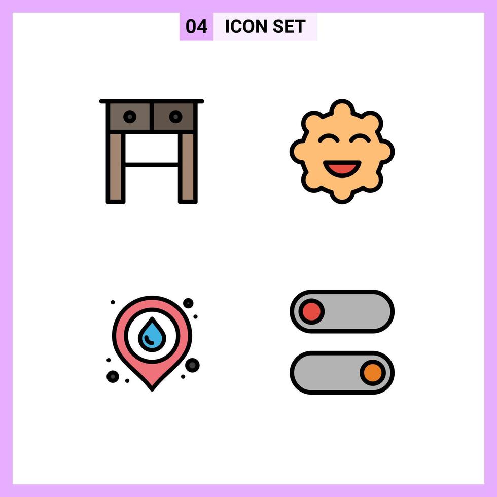 Modern Set of 4 Filledline Flat Colors Pictograph of desk location cookie fire switch Editable Vector Design Elements