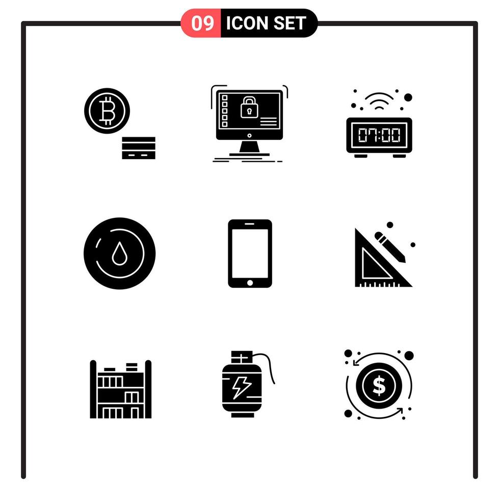 Set of 9 Solid Style Icons for web and mobile Glyph Symbols for print Solid Icon Signs Isolated on White Background 9 Icon Set Creative Black Icon vector background