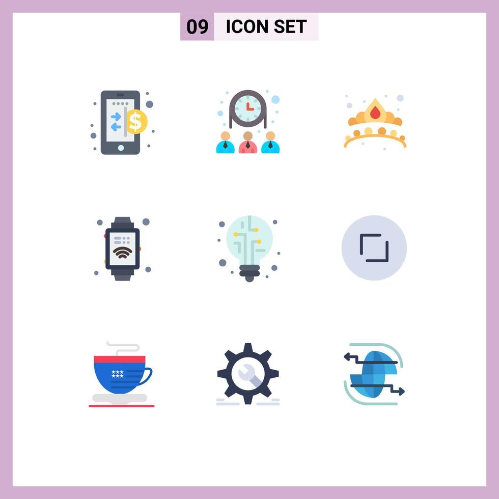 paquete de iconos de vector de stock de 9 signos y símbolos de línea para bulbo corona digital internet de las cosas reloj de mano elementos de diseño de vector editables